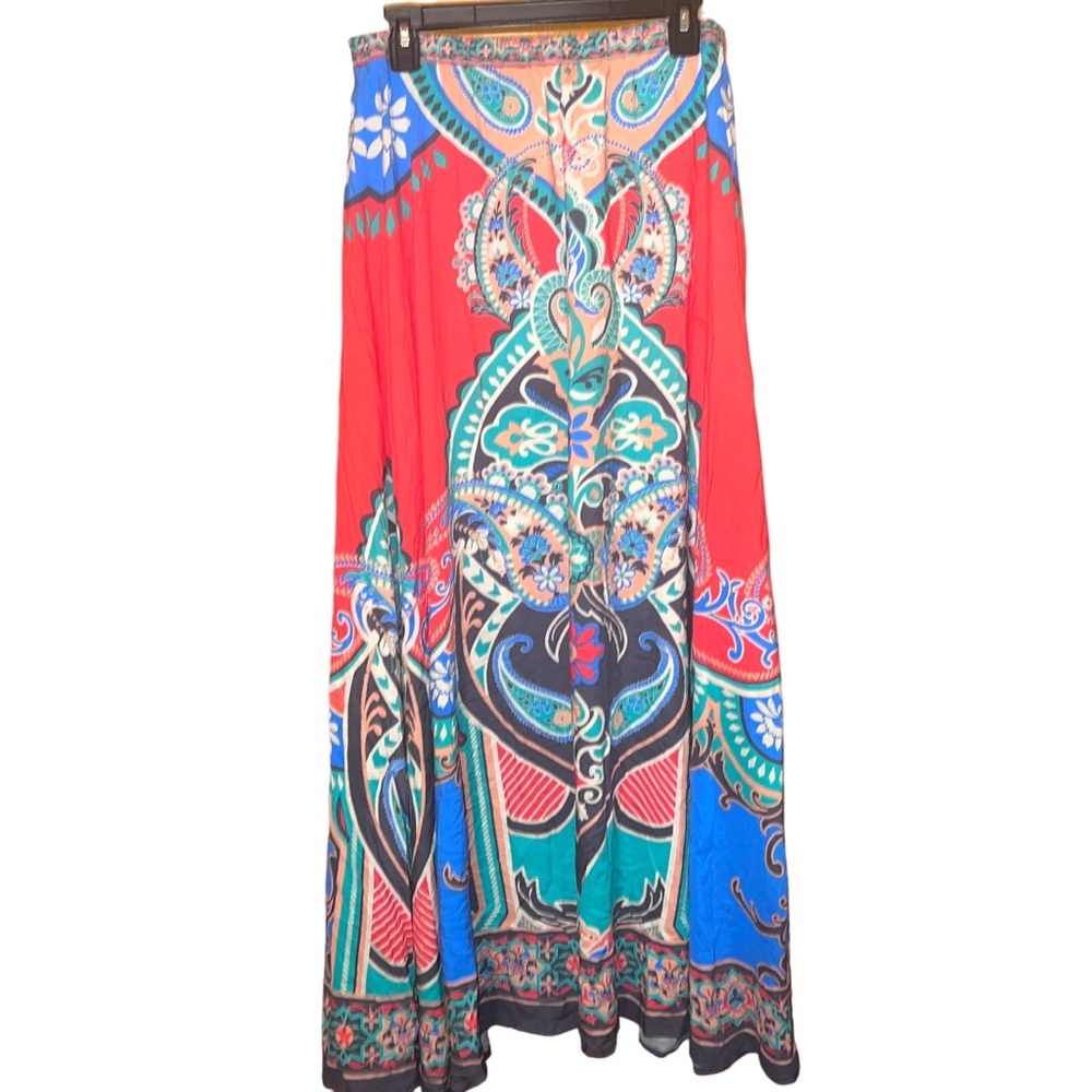 Flying Tomato Sz Large Maxi Skirt Colorful Bright Flowy Boho Tropical Jewel Tone